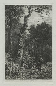 Disparando al gallo de madera de Charles Emile Jacque