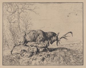 Ciervo luchando con un lobo, después de Antoine Louis Barye, 1846 de Charles Emile Jacque