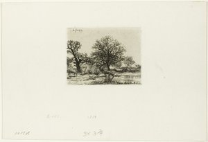 Árboles y vacas cerca de un estanque de Charles Emile Jacque