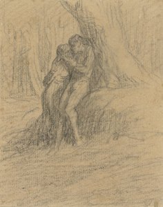Pareja de campesinos solteros bajo un pesado árbol de Charles Emile Jacque