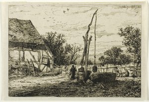 Pozo en un patio de granja de Charles Emile Jacque