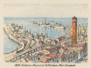 Sudáfrica: 1820 Settlers Memorial and Harbour, Port Elizabeth (litografía en color) de Charles Ernest Peers