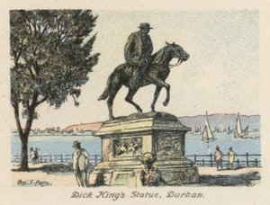 Sudáfrica: Estatua de Dick King, Durban (litografía en color)