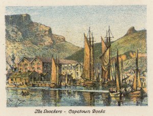 Sudáfrica: The Snoekers, Capetown Docks (litografía en color)