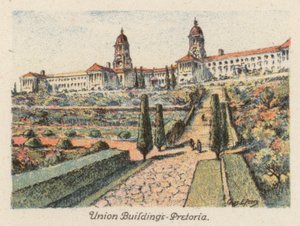 Sudáfrica: Union Buildings, Pretoria (litografía en color)