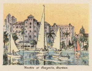 Sudáfrica: Yates en Congella, Durban (litografía en color)