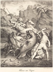 Caza de tigres de Charles Etienne Pierre Motte after Auguste Jacques Regnier