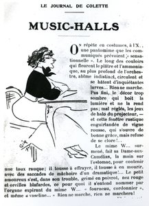 Caricatura de Colette de su ensayo sobre Music-Halls en Vrilles de la Vigne, publicado en La Vie Parisienne, París, 1908 de Charles Felix Gir