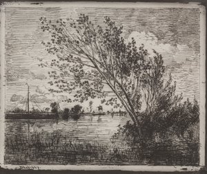 Un grupo de alisos, impresión original 1862, impresa en 1921 de Charles Francois Daubigny