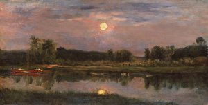 Un paisaje fluvial iluminado por la luna, c.1855 (aceite a bordo) de Charles Francois Daubigny