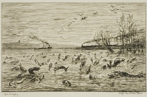 Celebración del pez a la salida del chico del barco (El pez) de Charles Francois Daubigny