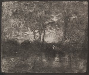 Vacas en un abrevadero de Charles Francois Daubigny