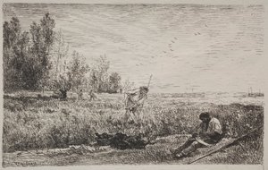 Haciendo heno de Charles Francois Daubigny