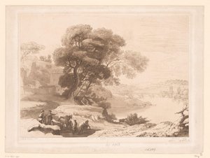 Paisaje con pastores y ganado a la orilla de un río de Charles Francois Daubigny