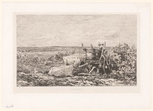 Paisaje con ganado descansando entre viñas Les vendages. (título en el objeto) de Charles Francois Daubigny