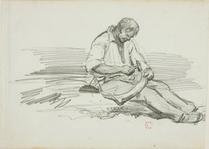 Hombre reparando una guadaña de Charles Francois Daubigny