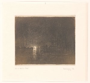 Vista nocturna en un lago efecto la noche