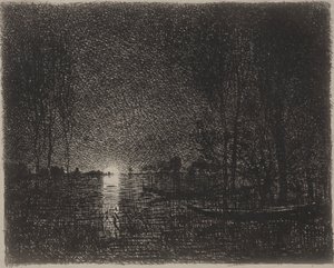Escena nocturna, impresión original 1862, impresa en 1921 de Charles Francois Daubigny