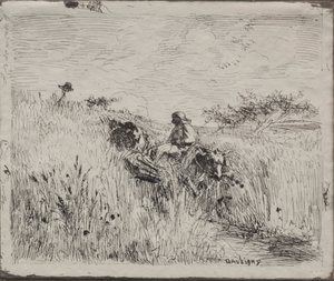 Camino a través del campo de grano, impresión original 1862, impreso en 1921 de Charles Francois Daubigny