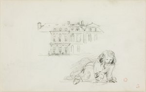 Bocetos: El Hotel de Ville, Tours y una niña jugando (anverso); Cigüeña (reverso) de Charles Francois Daubigny
