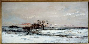 Paisaje nevado al atardecer de Charles Francois Daubigny