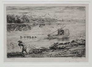 El viaje en barco: grumete acarreando la cuerda de remolque o acarreando con cuerda de Charles Francois Daubigny