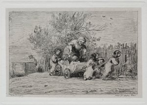 El viaje en barco: Herencia del carro Los niños con el carro, 1861 de Charles Francois Daubigny