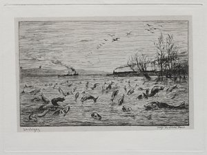 El viaje en barco: Regocijo de los peces por la partida del grumete, 1861 de Charles Francois Daubigny