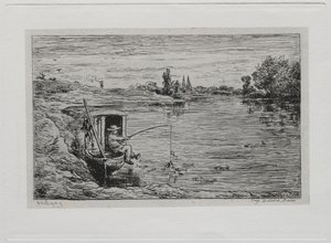 El viaje en barco: El grumete pescando con línea, 1861 de Charles Francois Daubigny