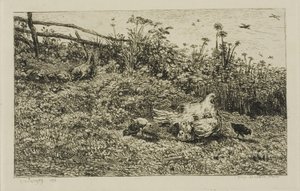 La gallina y sus pollitos de Charles Francois Daubigny