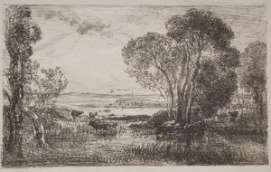 La Máquina Hidráulica, impresión original de Charles Francois Daubigny
