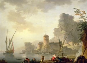 Escena de puerto mediterráneo al atardecer de Charles Francois Lacroix de Marseille