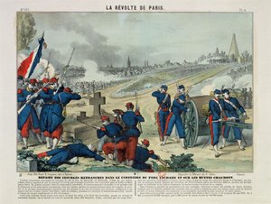 Derrota de los Rebeldes Atrincherados en el Cementerio de Père Lachaise y en la Colina de Chaumont, 1871 (grabado en color) de Charles Francois Pinot