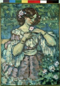 La chica de la rosa. Pintura de Charles Guerin (1875-1939) de Charles Francois Prosper Guerin