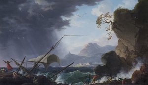 Un naufragio en una costa rocosa de Charles François Grenier de Lacroix