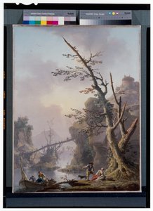 Paisaje fluvial con pescadores que recogen con sus redes de Charles François Grenier de Lacroix