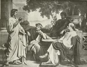 Virgilio, Horacio y Varius en la casa de Mecenas (grabado)