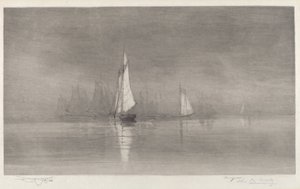 Escena de puerto sin título con veleros de Charles Frederick William Mielatz