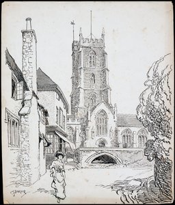 Vista desde el sur de la iglesia prioral de San Jorge, Dunster, Somerset de Charles George Harper