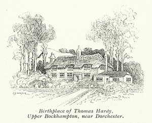 Lugar de nacimiento de Thomas Hardy, Upper Bockhampton, cerca de Dorchester (litografía)