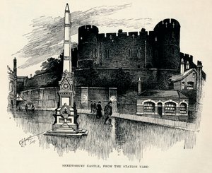 Castillo de Shrewsbury, desde el patio de la estación, c. 1893