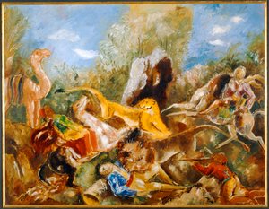 La chasse au lion - La caza del león ... (óleo sobre papel) de Charles Georges Dufresne