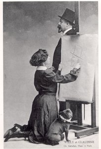 Tarjeta postal de Colette y su marido Willy (foto en blanco y negro) de Charles Gerschel