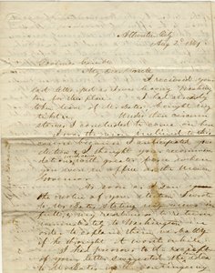 Carta firmada C. Gibson [Charles Gibson], Atlantic City, al Gobernador Gamble [Hamilton R. Gamble], 2 de agosto de 1861 de Charles Gibson