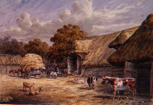 El corral de la granja de Mr. Harrison, Buckland, cerca de Dover, de un álbum de paisajes británicos de Charles Gier White
