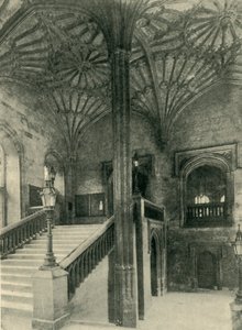 Pilar de abanico y techo fuera del Salón de Christchurch, 1902