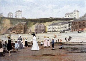 En la playa. Grabado de Gillot hacia 1900.