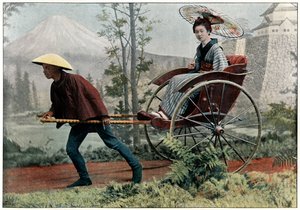 Rickshaw, carruaje de Japón, c1890