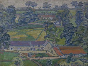 Paisaje con granjas, c.1912-13 (óleo sobre lienzo) de Charles Ginner