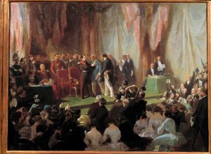 El Príncipe-Presidente Napoleón III condecorando la Legión de Honor a Jean-Baptiste Pruvost, carretero, 9 de junio de 1850 en Saint-Quentin
